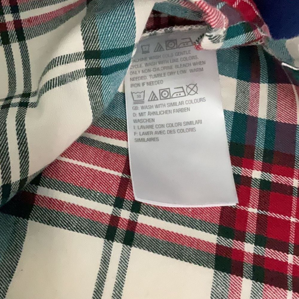 denim & co. Red Green Plaid Henley Flannel Embroidered Long Sleeve Top Size S - Picture 7 of 7
